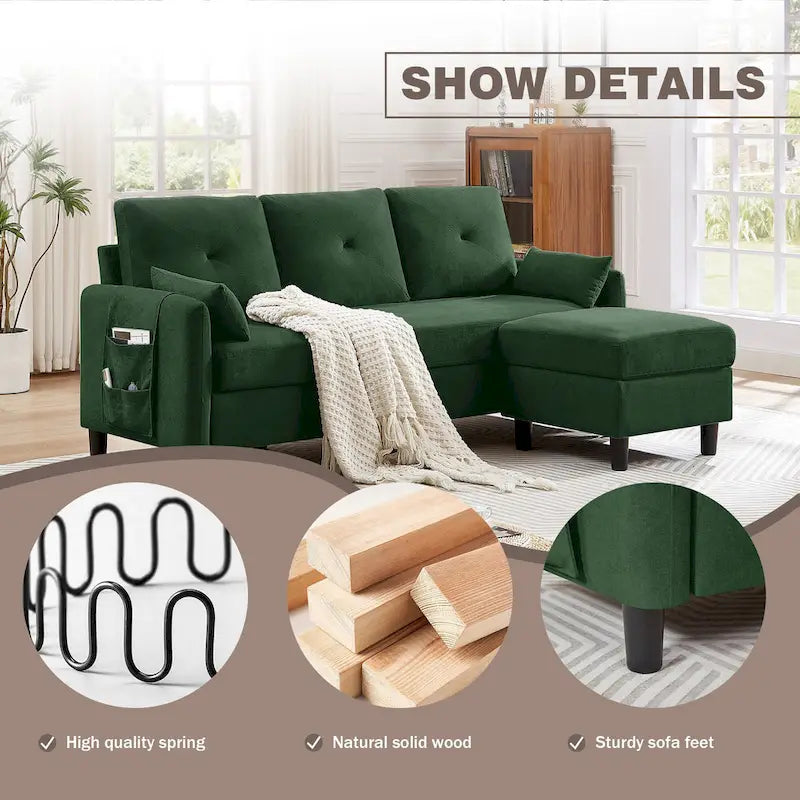 77.36 Inches Modern Sectional Sofa with Reversible Ottoman and Side Storage Pocket-7