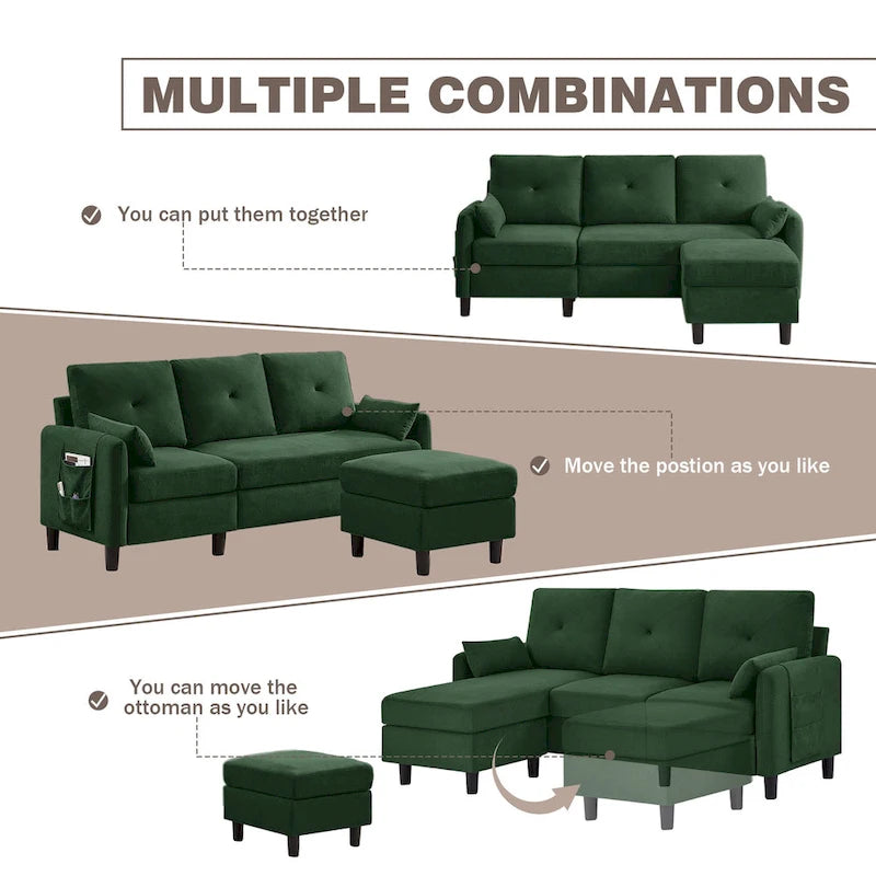 77.36 Inches Modern Sectional Sofa with Reversible Ottoman and Side Storage Pocket-9