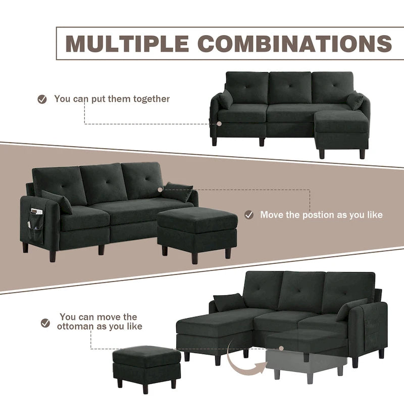 77.36 Inches Modern Sectional Sofa with Reversible Ottoman and Side Storage Pocket-14