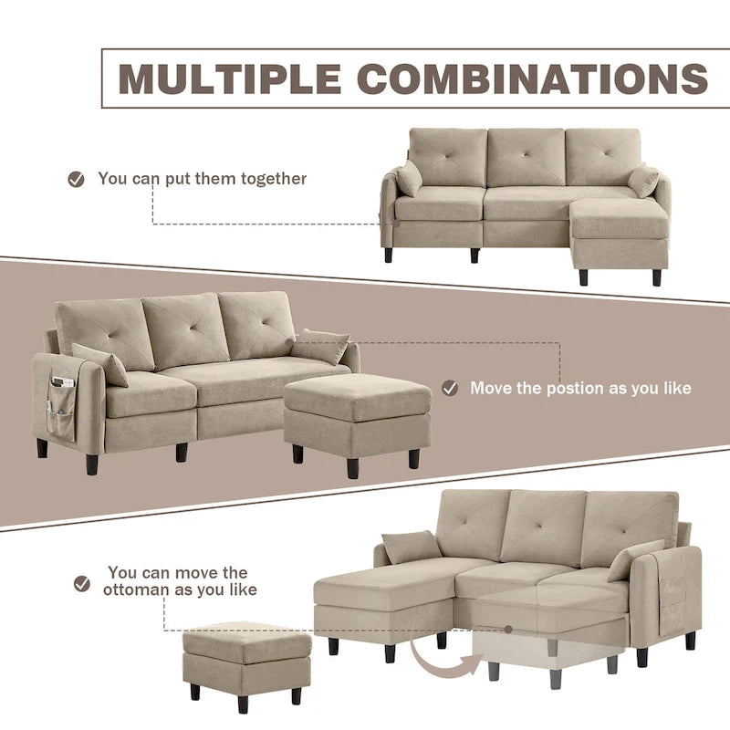 77.36 Inches Modern Sectional Sofa with Reversible Ottoman and Side Storage Pocket-24