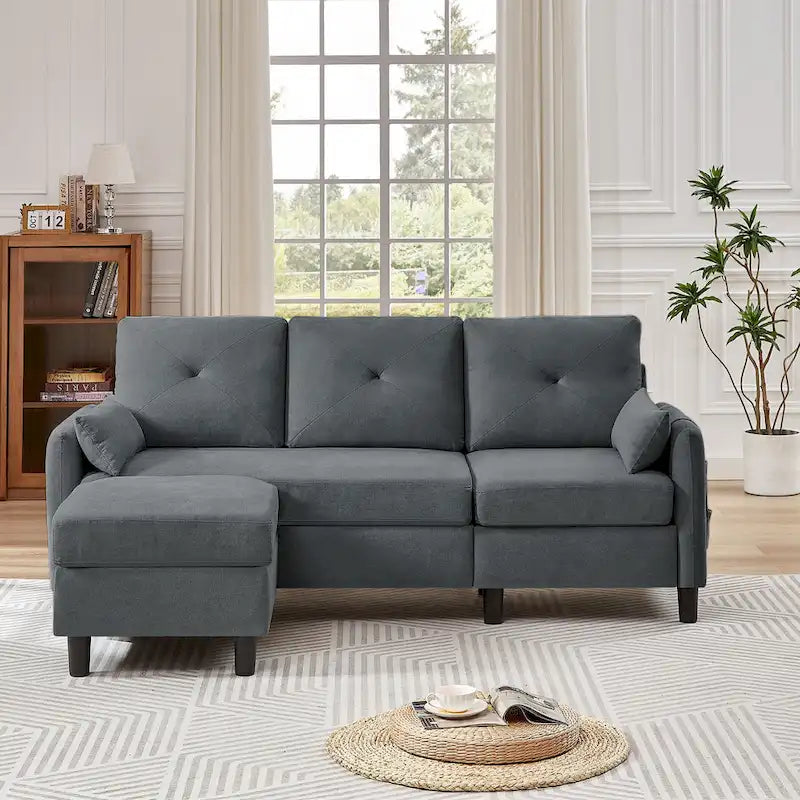 77.36 Inches Modern Sectional Sofa with Reversible Ottoman and Side Storage Pocket-26