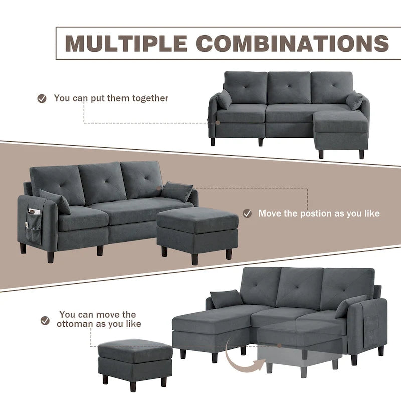 77.36 Inches Modern Sectional Sofa with Reversible Ottoman and Side Storage Pocket-29