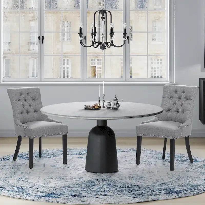 Beige Tufted Dining Chairs Set of 2