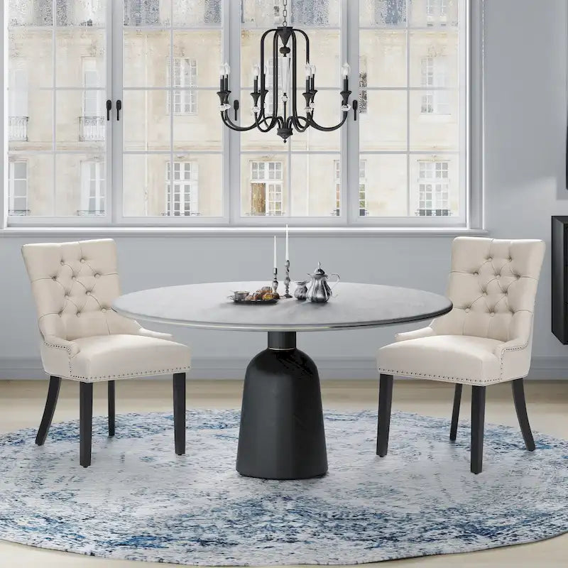 Beige Tufted Dining Chairs Set of 2