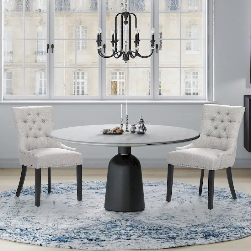 Beige Tufted Dining Chairs Set of 2