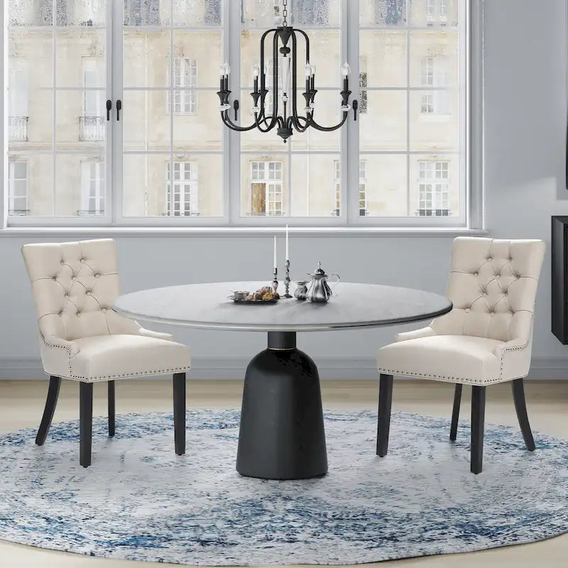 Beige Tufted Dining Chairs Set of 2-11