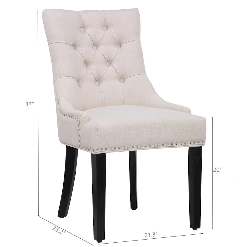 Beige Tufted Dining Chairs Set of 2