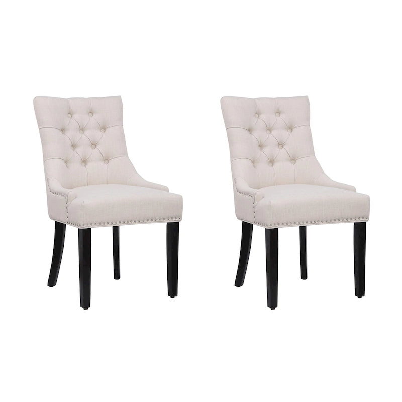 Beige Tufted Dining Chairs Set of 2