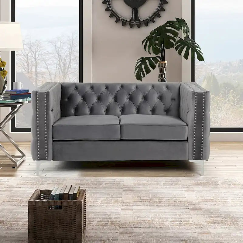 Modern Loveseat with Deep Dutch Velvet Iron Legs