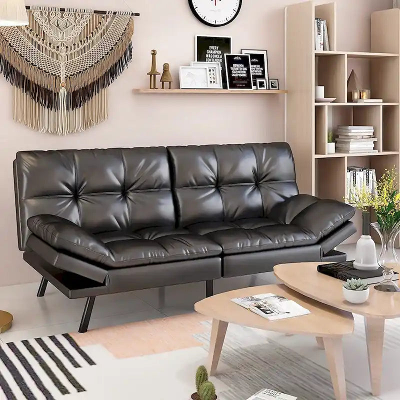 Futon Sofa Bed, Memory Foam Foldable Couch Convertible Loveseat Sleeper Daybed with Adjustable Armrests for Small Space-14