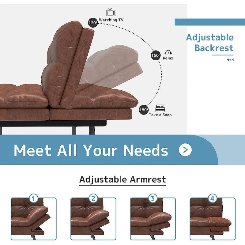 Futon Sofa Bed, Memory Foam Foldable Couch Convertible Loveseat Sleeper Daybed with Adjustable Armrests for Small Space-3