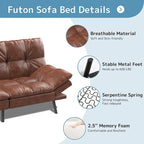 Futon Sofa Bed, Memory Foam Foldable Couch Convertible Loveseat Sleeper Daybed with Adjustable Armrests for Small Space