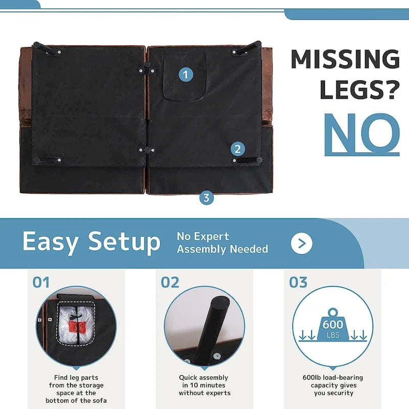 Futon Sofa Bed, Memory Foam Foldable Couch Convertible Loveseat Sleeper Daybed with Adjustable Armrests for Small Space-6