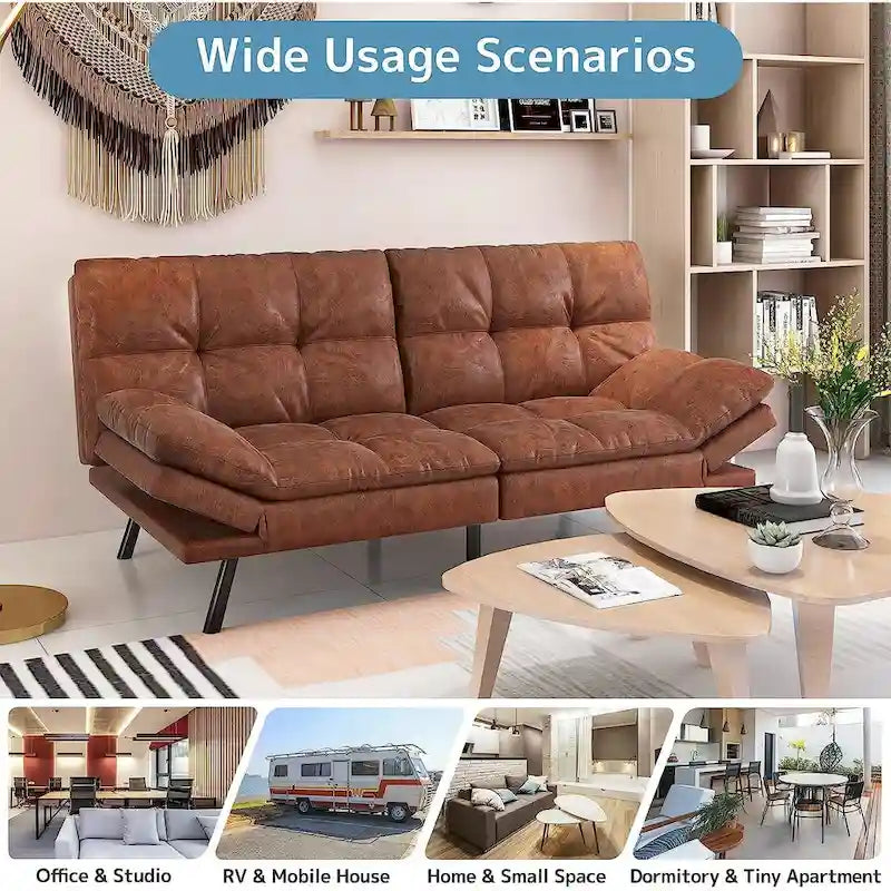 Futon Sofa Bed, Memory Foam Foldable Couch Convertible Loveseat Sleeper Daybed with Adjustable Armrests for Small Space-7