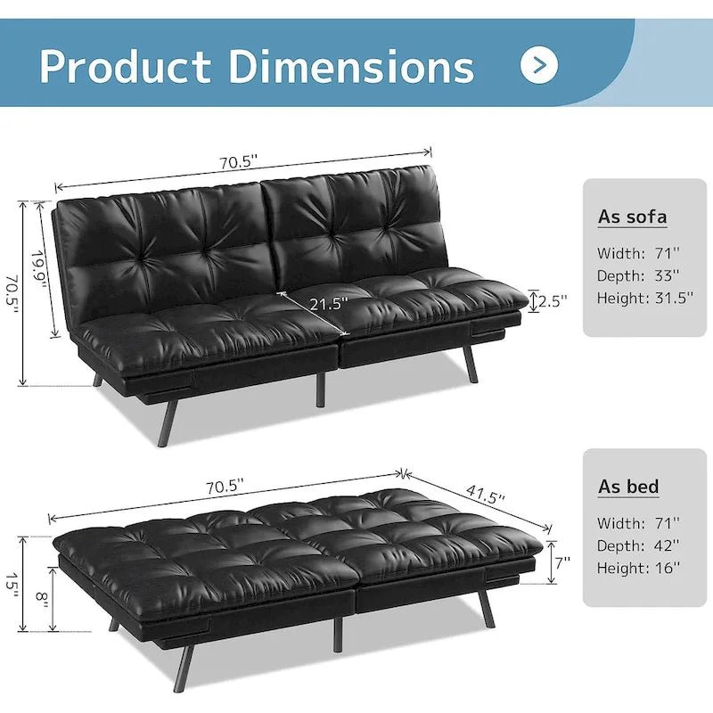 Futon Sofa Bed, Memory Foam Foldable Couch Convertible Loveseat Sleeper Daybed with Adjustable Armrests for Small Space-9