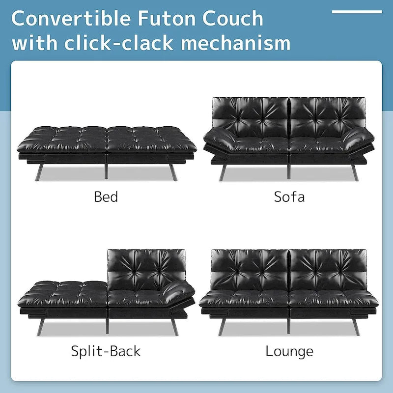 Futon Sofa Bed, Memory Foam Foldable Couch Convertible Loveseat Sleeper Daybed with Adjustable Armrests for Small Space