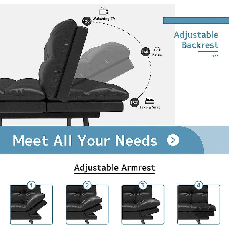 Futon Sofa Bed, Memory Foam Foldable Couch Convertible Loveseat Sleeper Daybed with Adjustable Armrests for Small Space-11