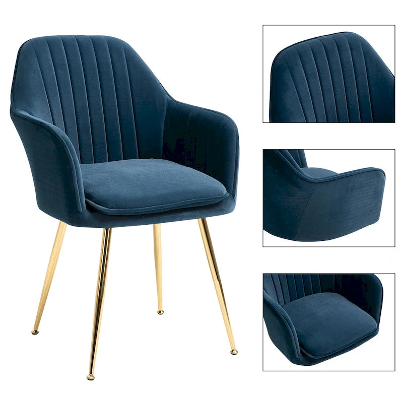 Velvet Dining Chairs with Armrests, Set of 6, Golden Legs