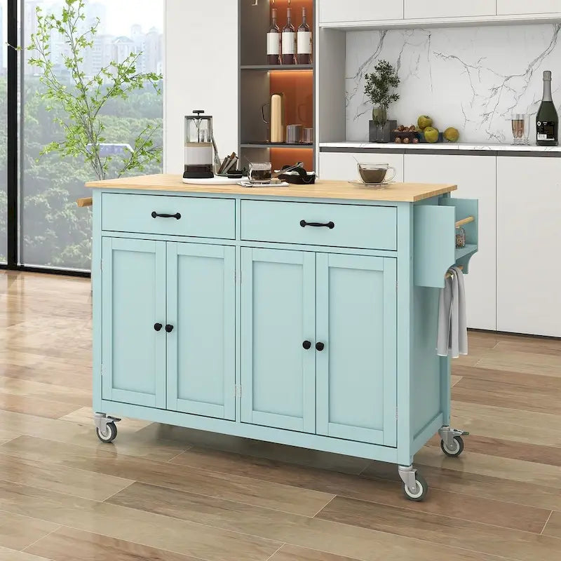 54.3 W Solid Wood Countertop Kitchen Cart with 4 Door Cabinet and 2 Drawers-33