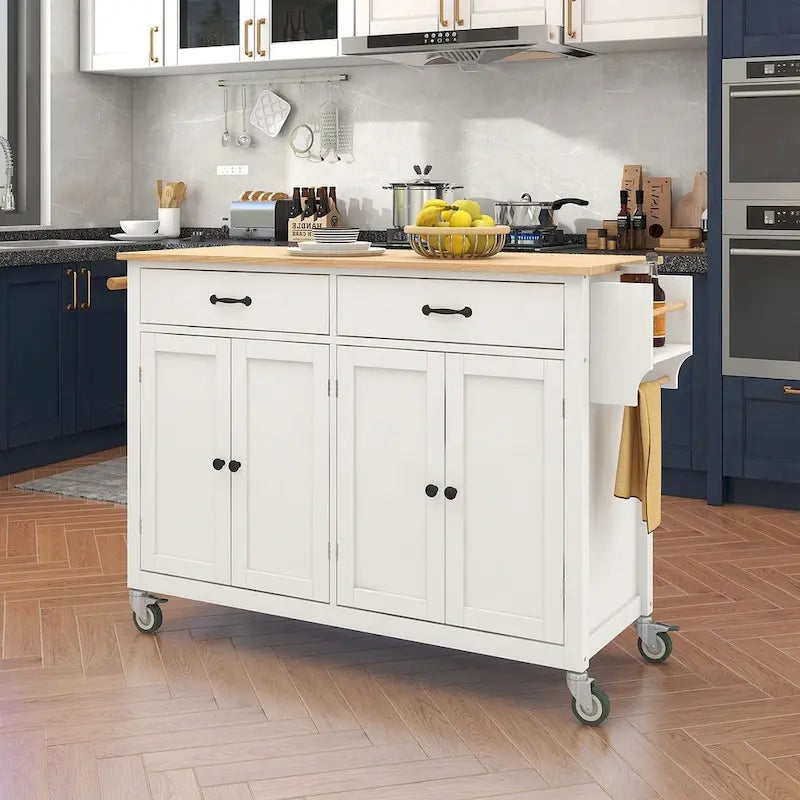 54.3 W Solid Wood Countertop Kitchen Cart with 4 Door Cabinet and 2 Drawers