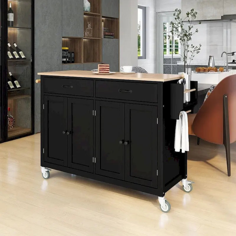 54.3 W Solid Wood Countertop Kitchen Cart with 4 Door Cabinet and 2 Drawers-4