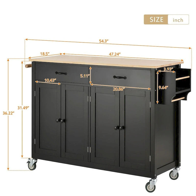 54.3 W Solid Wood Countertop Kitchen Cart with 4 Door Cabinet and 2 Drawers-25