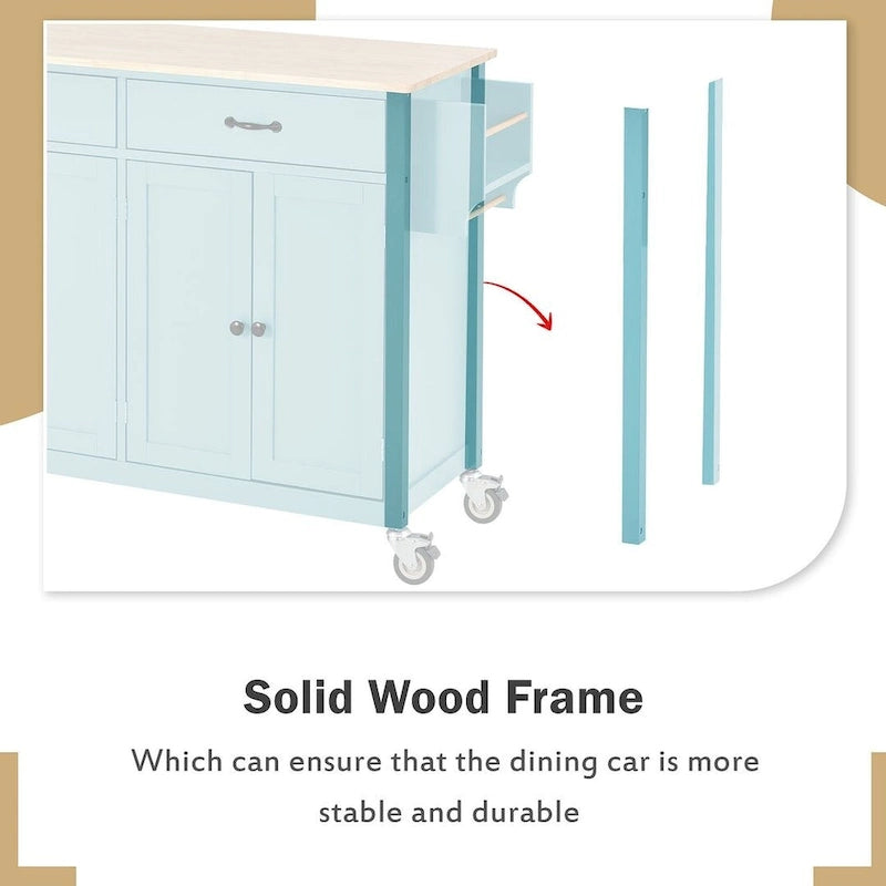 54.3 W Solid Wood Countertop Kitchen Cart with 4 Door Cabinet and 2 Drawers-29