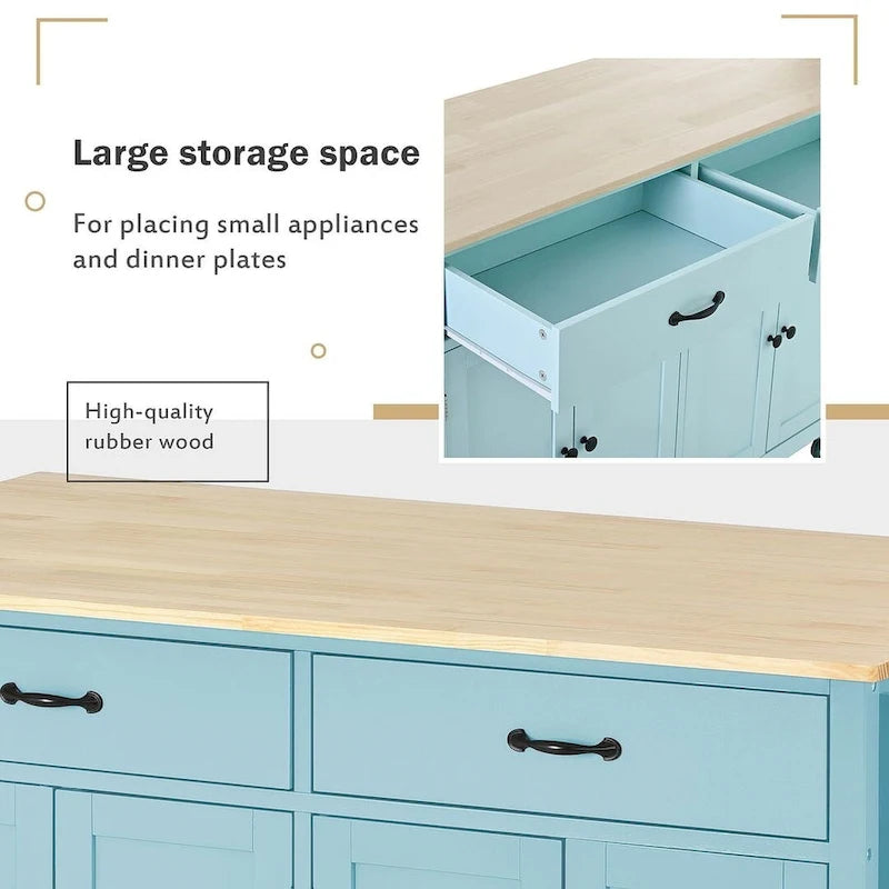 54.3 W Solid Wood Countertop Kitchen Cart with 4 Door Cabinet and 2 Drawers-30
