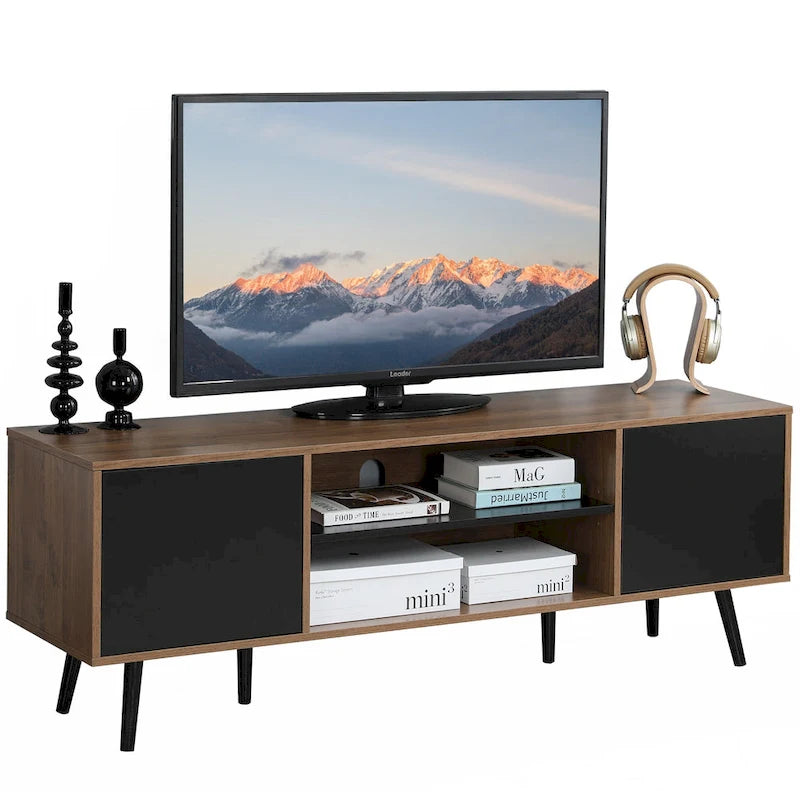 Wood TV Stand for 60" - Mid-Century Modern with Storage