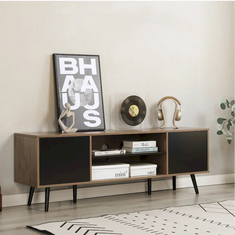 Wood TV Stand for 60" - Mid-Century Modern with Storage-3