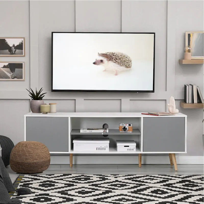 Wood TV Stand for 60" - Mid-Century Modern with Storage-8