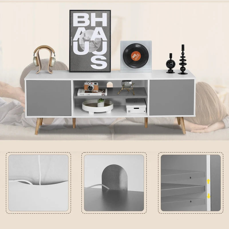 Wood TV Stand for 60" - Mid-Century Modern with Storage-10