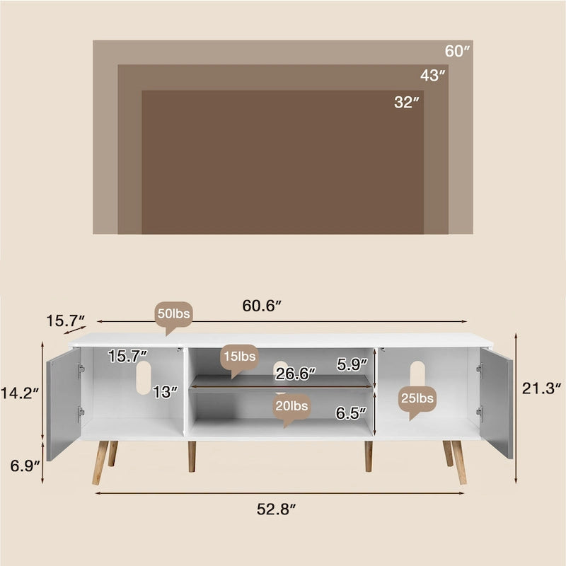 Wood TV Stand for 60" - Mid-Century Modern with Storage-11