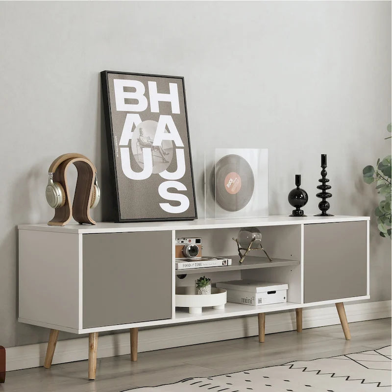 Wood TV Stand for 60" - Mid-Century Modern with Storage-12