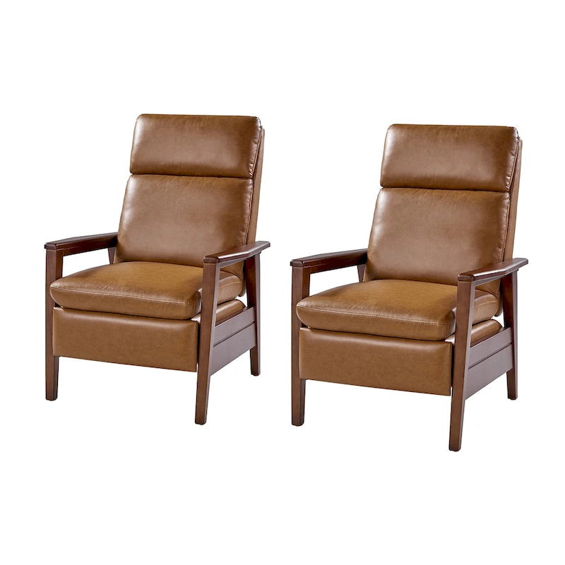 Brown Vegan Leather Manual Recliner Set of 2