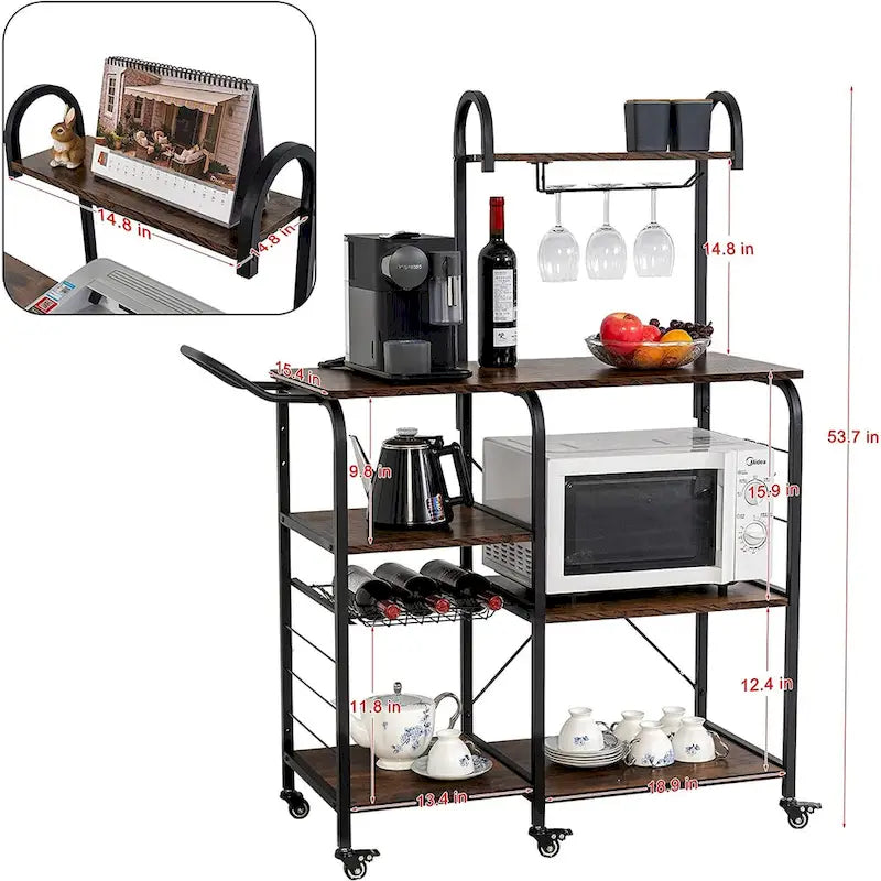 Storage Bar Cart Kitchen Shelf Serving Cart With Wine Rack