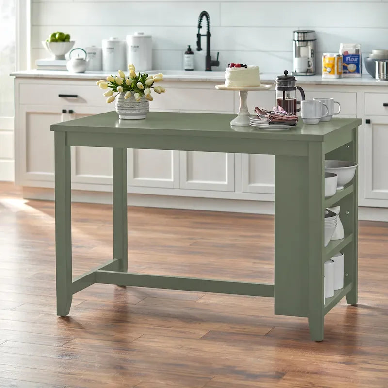 Counter Height Storage Table with Shelves - Grey/Sage Green/Antique White