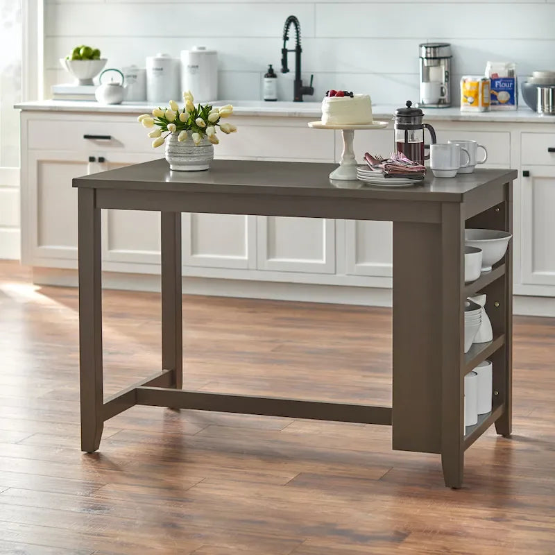 Counter Height Storage Table with Shelves - Grey/Sage Green/Antique White