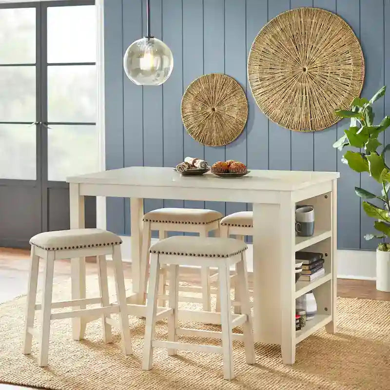 Counter Height Storage Table with Shelves - Grey/Sage Green/Antique White