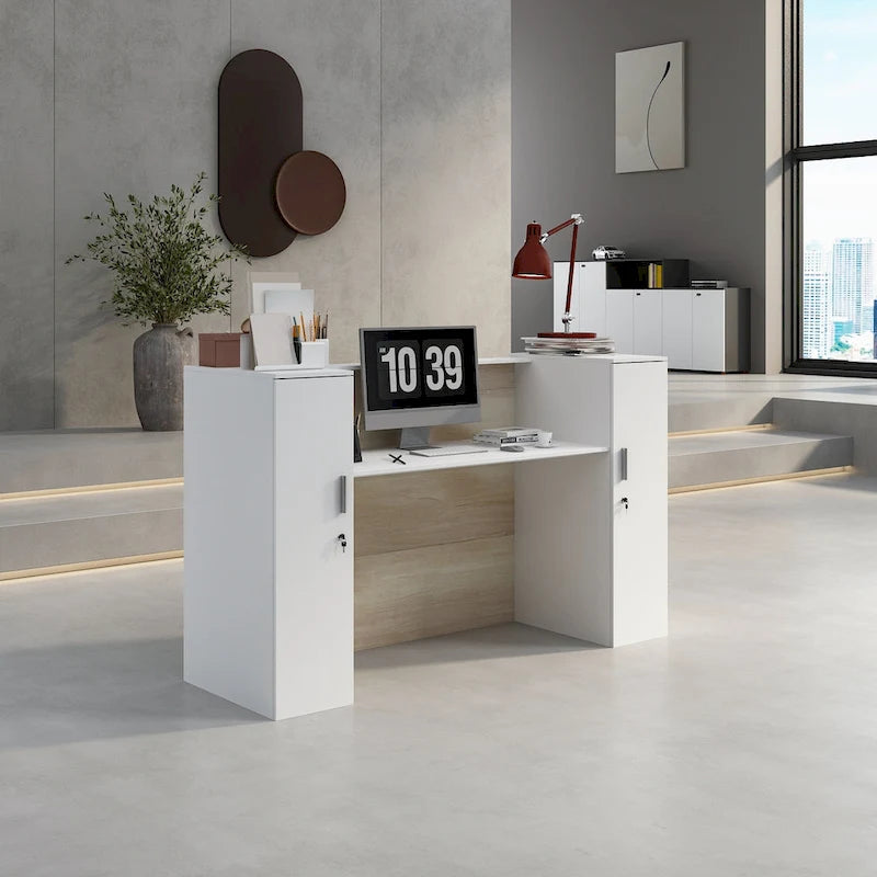 L-Shaped Reception Desk with Adjustable Storage Shelf-2