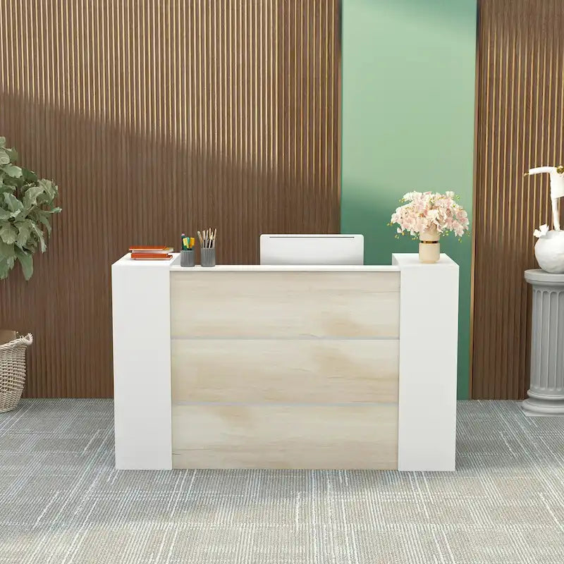 L-Shaped Reception Desk with Adjustable Storage Shelf-3