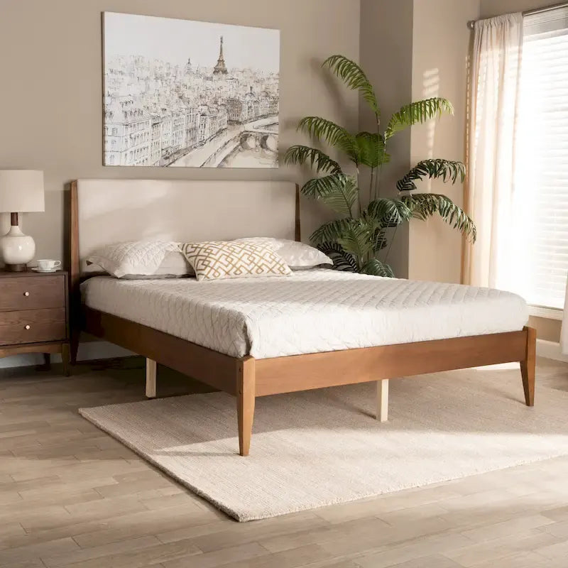 Beige Fabric Upholstered Platform Bed - Full/Queen/King-8