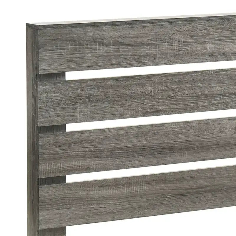 Grey Wood Platform Bed - Rustic Slatted Headboard - Queen/Cal King