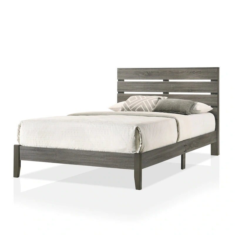 Grey Wood Platform Bed - Rustic Slatted Headboard - Queen/Cal King-6