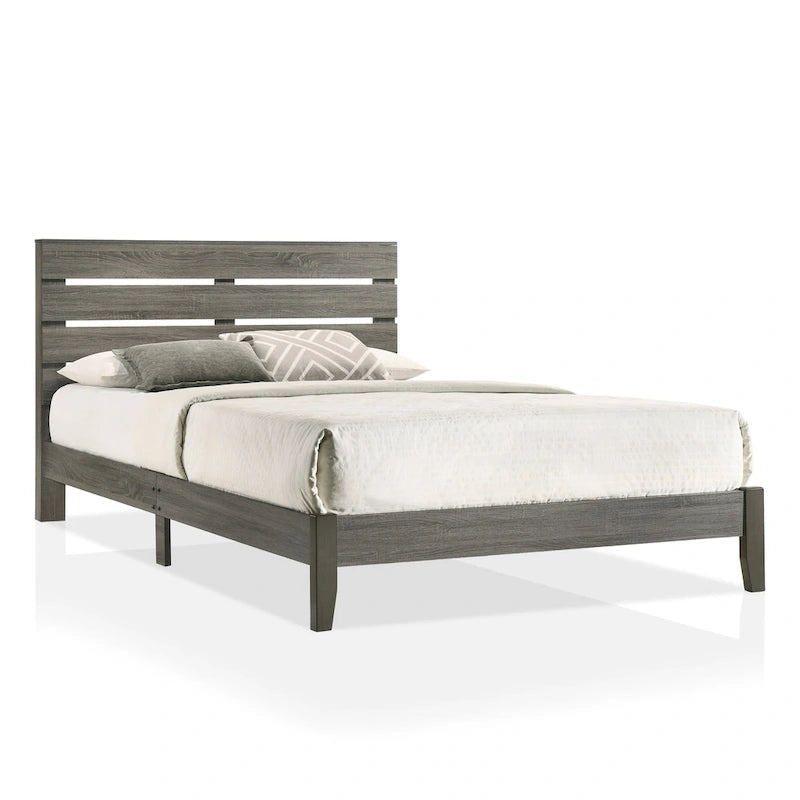 Grey Wood Platform Bed - Rustic Slatted Headboard - Queen/Cal King-7