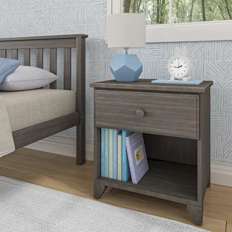 Wood Nightstand with 1 Drawer - Kids Bedside Table-23