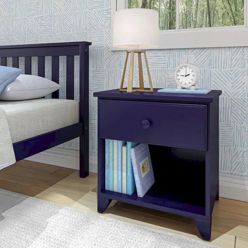 Wood Nightstand with 1 Drawer - Kids Bedside Table-25