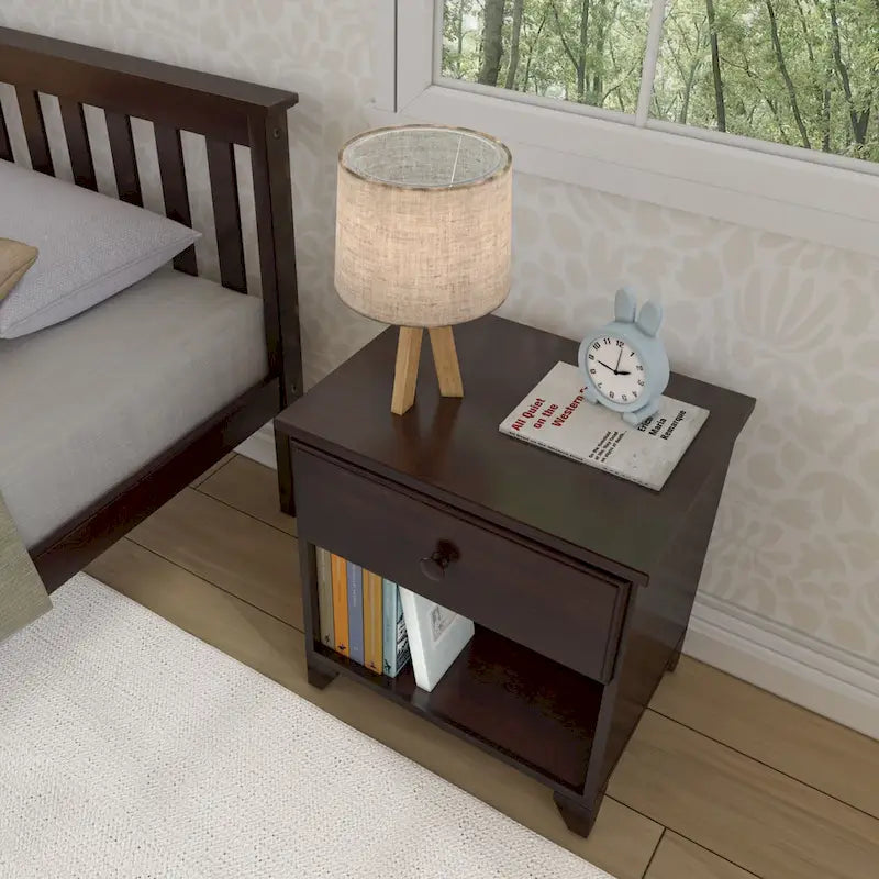 Wood Nightstand with 1 Drawer - Kids Bedside Table-3