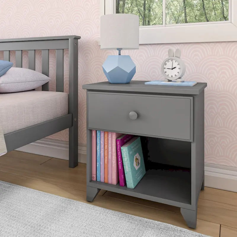 Wood Nightstand with 1 Drawer - Kids Bedside Table-5