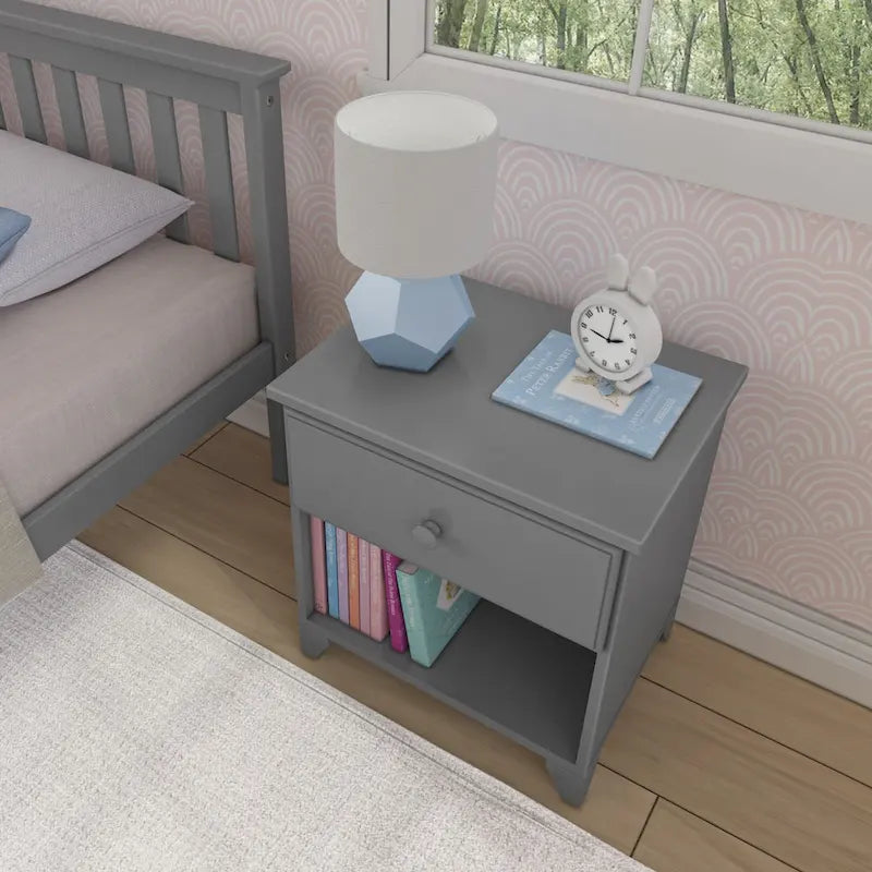 Wood Nightstand with 1 Drawer - Kids Bedside Table-7